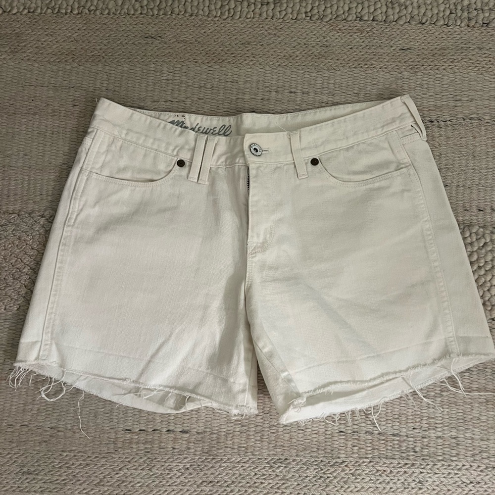 Madewell Cream Jean Shorts with Frayed Hem